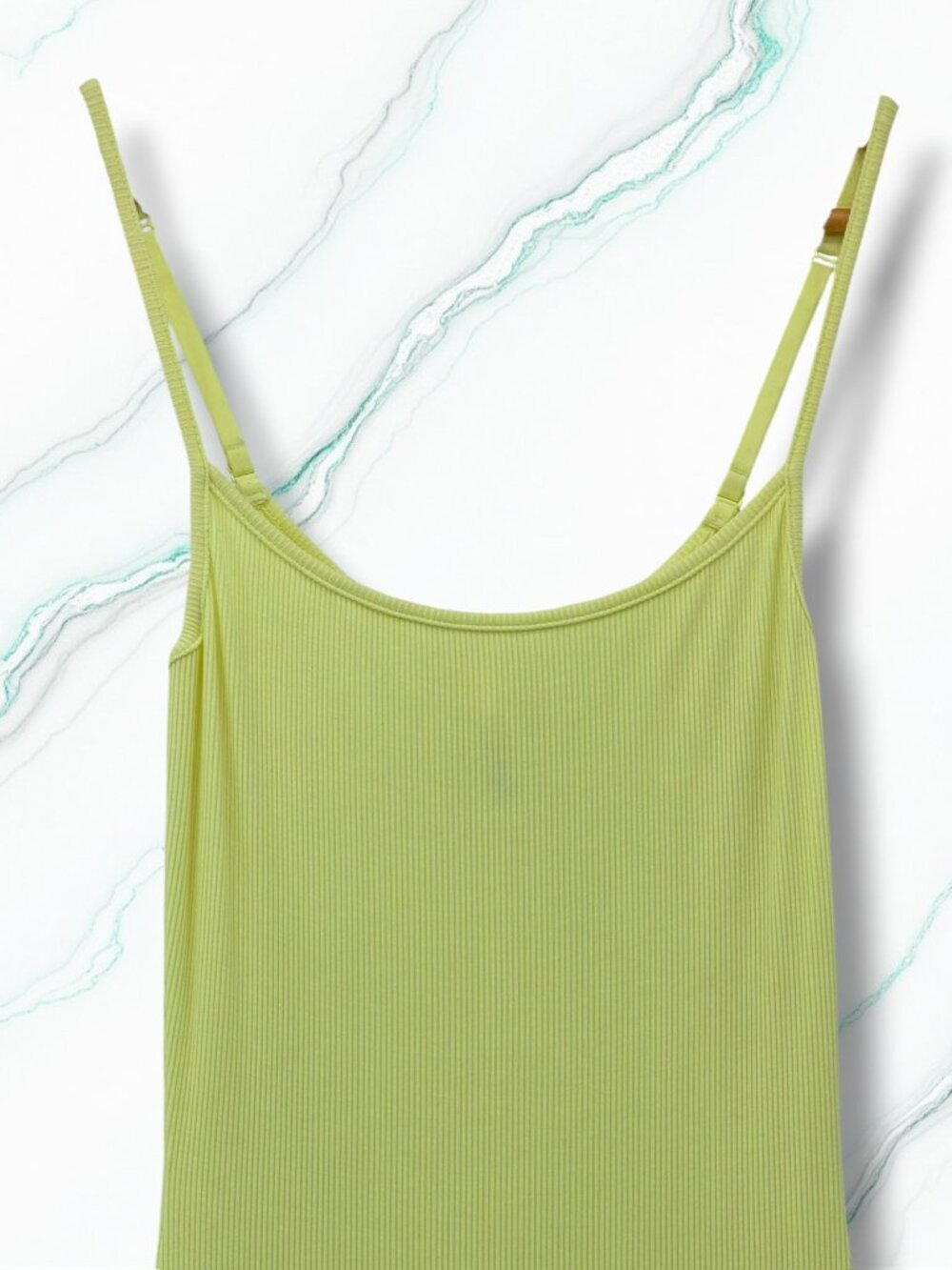 SKIMS Neon Yellow Ribbed Spaghetti Strap Long Slip Maxi Dress M - Picture 6 of 6